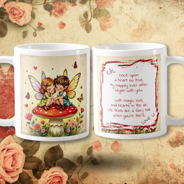 Sweet Romantic Fairies and Love Poem Kaffemugg (Skapare uppladdad)