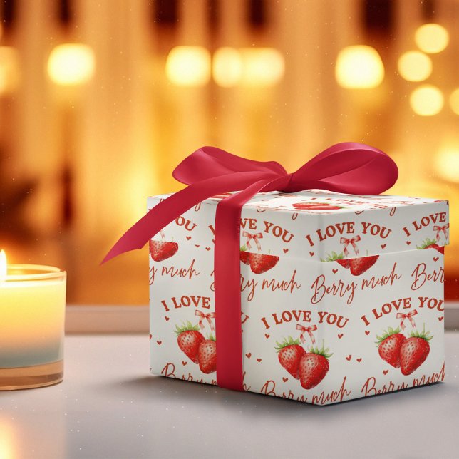 Sweet Romantic "I Kärlek You Berry Mycket." Presentpapper (Sweet Romantic 'I Love You Berry Much' Wrapping Paper)