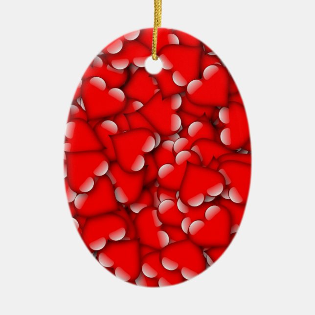 Sweet Romantic Valentine Kärlek Hearts Red Julgransprydnad Keramik (Framsidan)