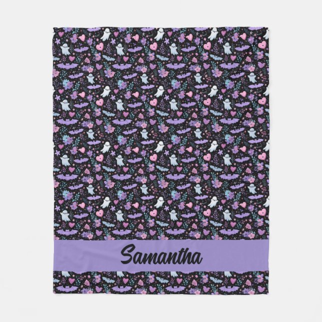 Sweet Rosa and Lila Halloween Fladdermus och Spöke Fleecefilt (Framsidan)