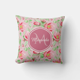 Sweet Rosa Apple Blommar Blommigt with Monogram Kudde