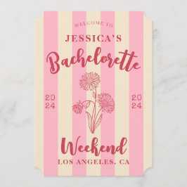 Sweet Rosa Beige Stripe Bachelorette Birth Flower Inbjudningar