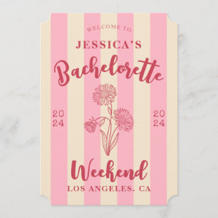 Sweet Rosa Beige Stripe Bachelorette Birth Flower Inbjudningar