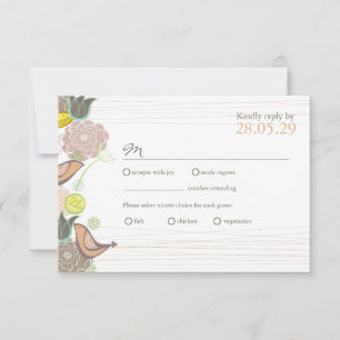 Sweet Rosa Birds Blommigt Garden Wedding OSA kort