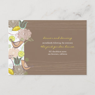 Sweet Rosa Birds Blommigt Garden Wedding Reception Tilläggskort