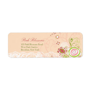 Sweet Rosa Blommigt Blooms Chic Snöre Adressetiket Returadress Etikett