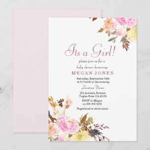 Sweet Rosa Blommigt sin flicka Baby Shower Inbjuda Inbjudningar
