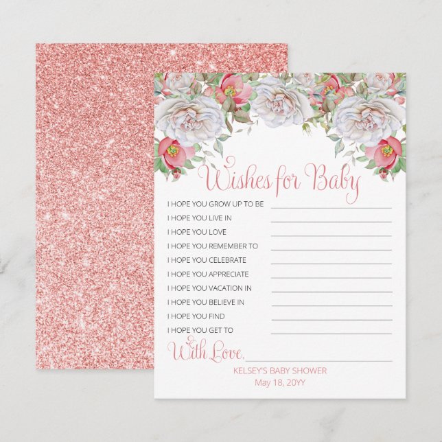 Sweet Rosa Blooms Rosa Girl Shower Önskemål för Ba Anteckningskort (Fram/baksida)