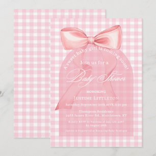 Sweet Rosa Bow Gingham Arch Girl Baby Shower Inbjudningar