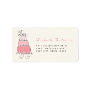 Sweet Rosa Cake Two Girl 2:a Birthday Party-etiket Adressetikett