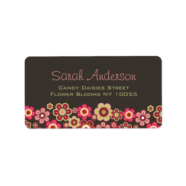 Sweet Rosa Candy Daisys Flowers Girly Mönster Roli Adressetikett (Framsidan)