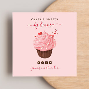 Sweet Rosa Cupkaka Modern Baker Social Media Treat Fyrkantigt Visitkort