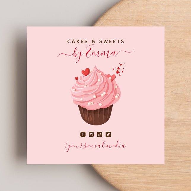 Sweet Rosa Cupkaka Modern Baker Social Media Treat Fyrkantigt Visitkort (Skapare uppladdad)