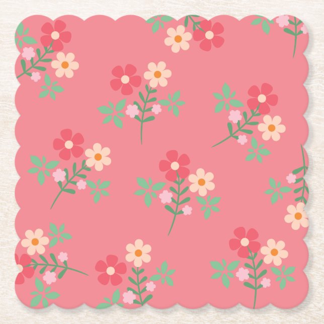 Sweet Rosa Daisy Bouquet Retro Mönster Underlägg Papper (Framsida)