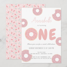 Sweet Rosa Donut Girl 1:a födelsedagen Inbjudningar