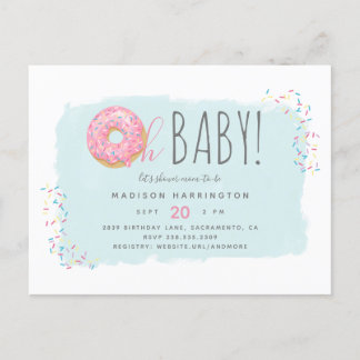 Sweet Rosa Donut Sprinkle Modern Oh Baby Shower Inbjudan Vykort
