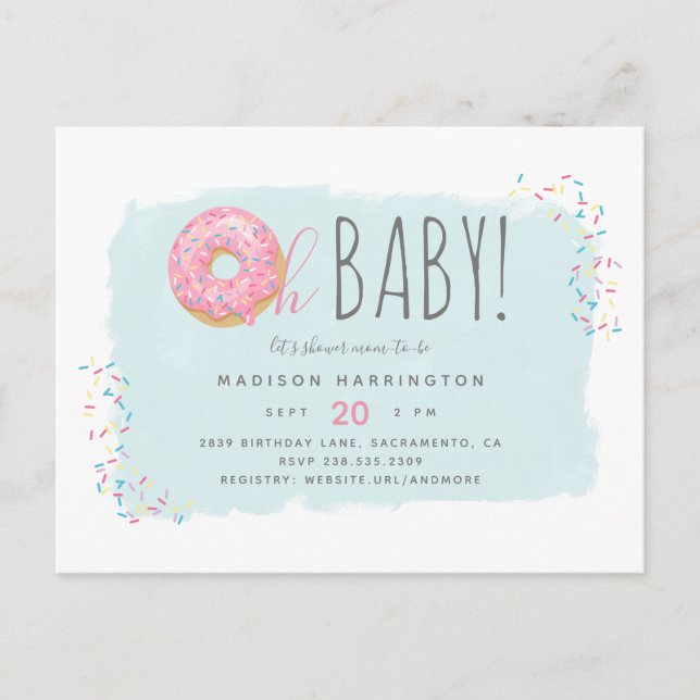 Sweet Rosa Donut Sprinkle Modern Oh Baby Shower Inbjudan Vykort (Framsida)
