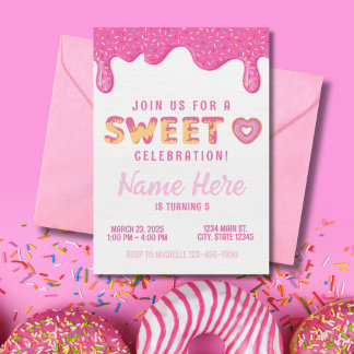 Sweet Rosa Donut Sprinkles Girls Birthday Inbjudningar