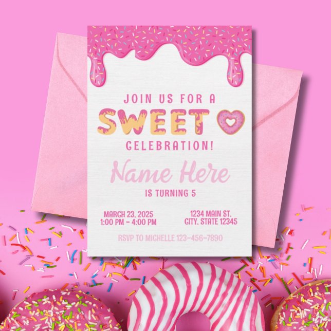 Sweet Rosa Donut Sprinkles Girls Birthday Inbjudningar (Skapare uppladdad)