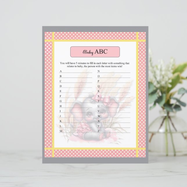 Sweet Rosa Elephant - Baby Shower ABC-spel (Stående Fram)