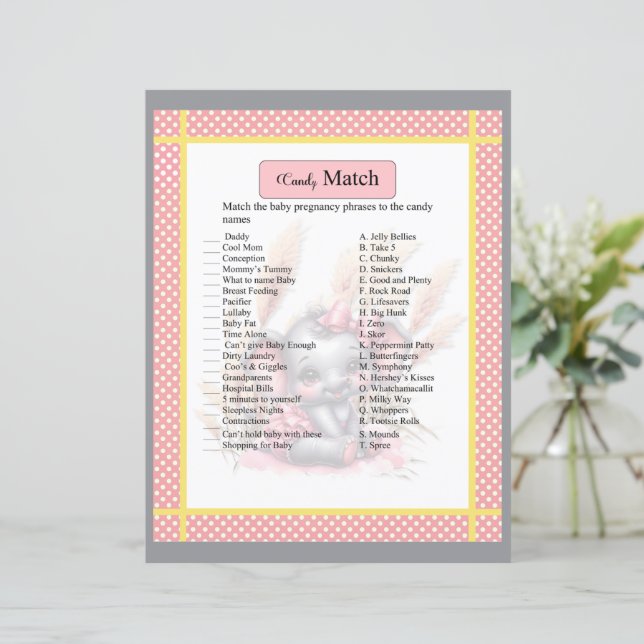 Sweet Rosa Elephant - Baby Shower Candy Match Game (Stående Fram)