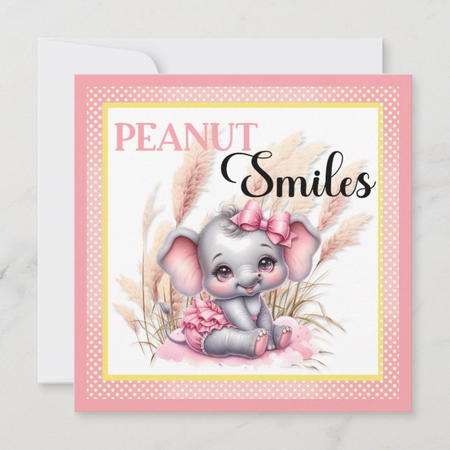 Sweet Rosa Elephant - Peanut Smiles Julkort (Framsida)