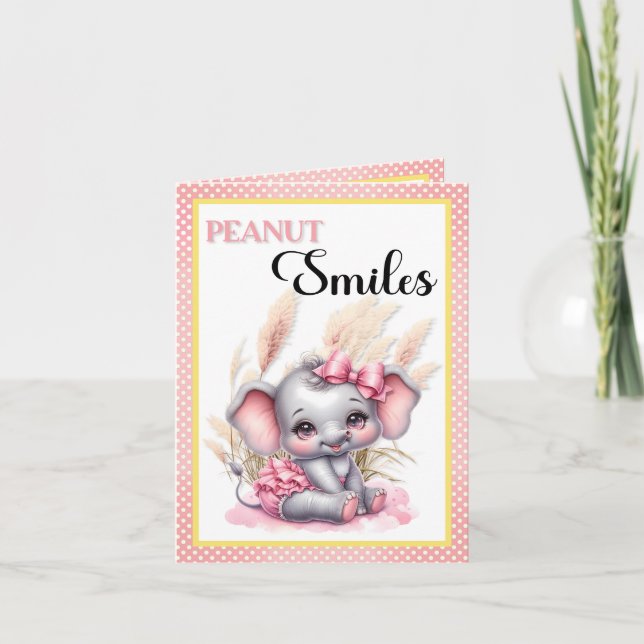 Sweet Rosa Elephant - Peanut Smiles Tack Kort (Framsida)