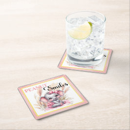 Sweet Rosa Elephant - Peanut Smiles Underlägg Papper Kvadrat