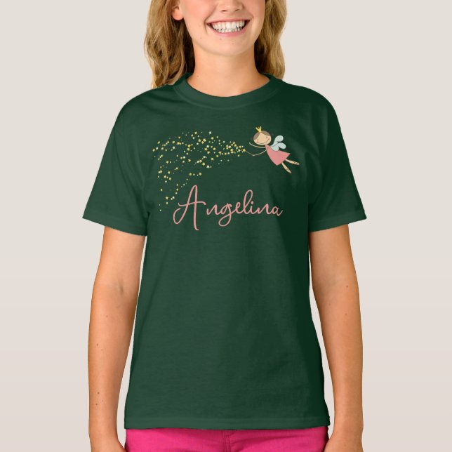 Sweet Rosa Fairy Princess & Stars Whimsical Girl's T-shirt (Framsida)