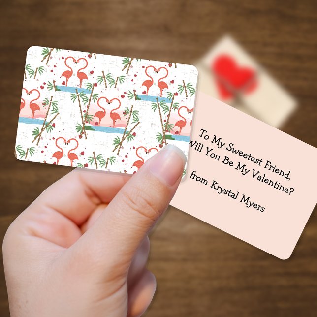 Sweet Rosa Flamingos Valentine Childrens Cards Anteckningskort (Skapare uppladdad)