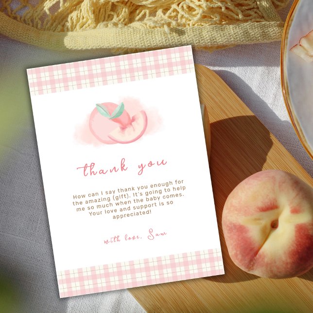 Sweet Rosa Gingham Peach Baby Shower Tack Kort (Sweet Pink Gingham Peach Baby Shower Thank You Card)