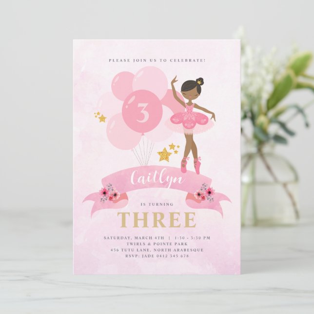 Sweet Rosa & Guld Ballerina Birthday Call Inbjudningar (Stående Fram)