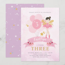 Sweet Rosa & Guld Ballerina Fairy Birthday Inbjudningar