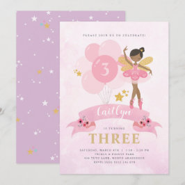 Sweet Rosa & Guld Ballerina Fairy Birthday Investi Inbjudningar