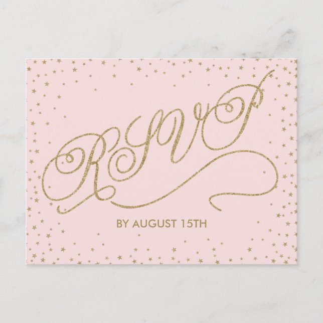 Sweet Rosa & Guld Glitter Stars OSA Postcard Inbjudan Vykort (Framsida)