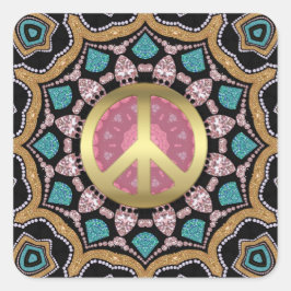Sweet Rosa & Guld Groovy Peace Mandala Energy Guld Fyrkantigt Klistermärke