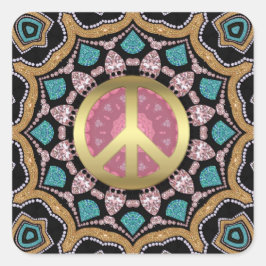 Sweet Rosa & Guld Groovy Peace Mandala Energy Guld Fyrkantigt Klistermärke