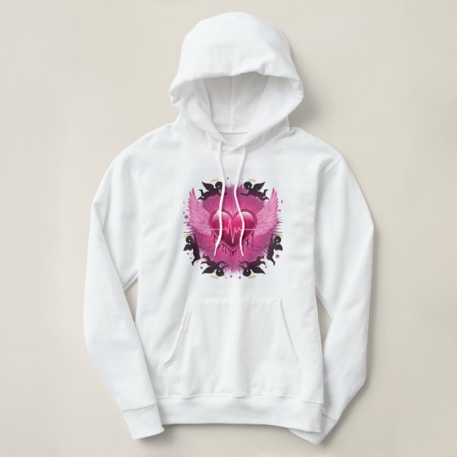 Sweet Rosa Heart Vingar Hoodie 💖 ✨ T Shirt (Design framsida)