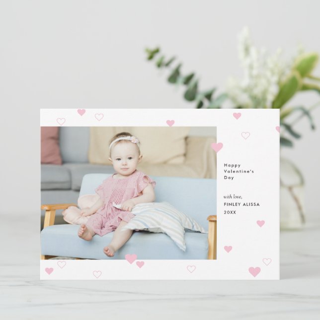 Sweet Rosa Hearts Glad Valentine Day Photo Julkort (Stående Fram)