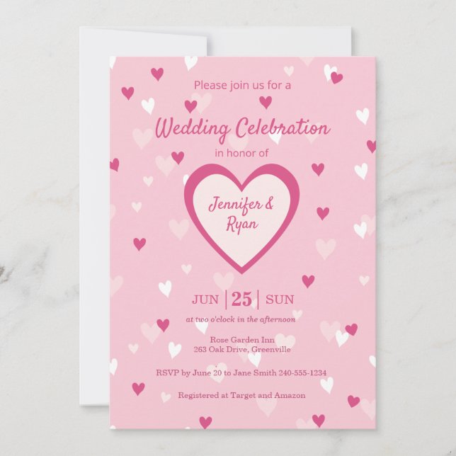 Sweet Rosa Hearts Valentine bröllopsinbjudan Inbjudningar (Framsida)