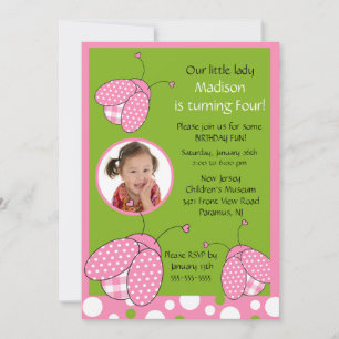 Sweet Rosa Ladybug Photo Birthday Inbjudan