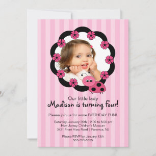 Sweet Rosa Ladybug Photo Birthday-inbjudan Inbjudningar