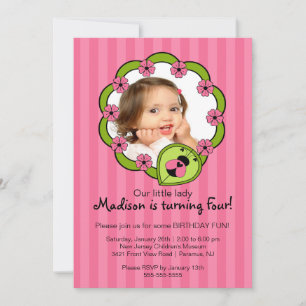 Sweet Rosa Ladybug Photo Birthday-inbjudan Inbjudningar