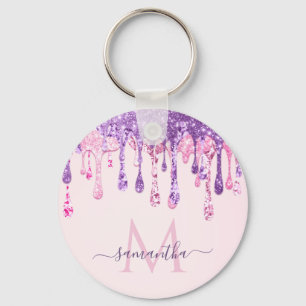 Sweet Rosa Lila Glitter Dripping Girly Monogram Nyckelring