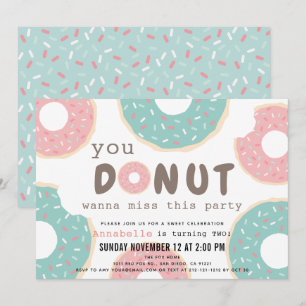 Sweet Rosa & Mint Grönt Sprinkles Donut Birthday Inbjudningar