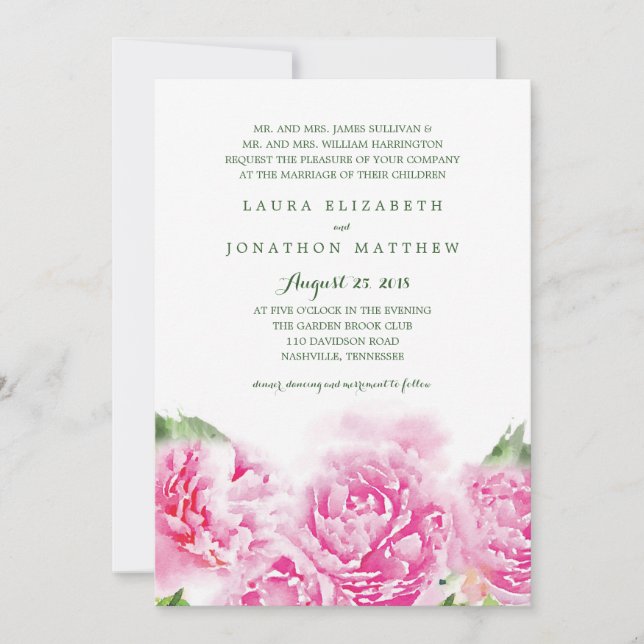 Sweet Rosa Peonies Watercolor | Bröllop Inbjudningar (Framsida)