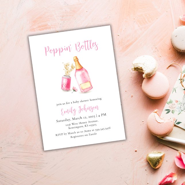 Sweet Rosa Poppin Flaskor Champagne Baby Shower Inbjudningar (Sweet Pink Poppin Bottles Champagne Baby Shower Invitation)