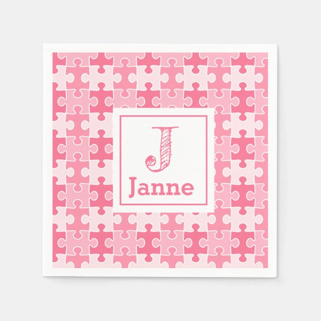 Sweet Rosa Puzzle Delar Monogram Birthday Pappersservett (Framsidan)