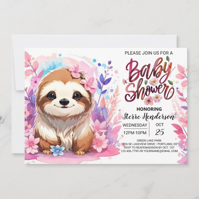 Sweet Rosa Sloth Baby Shower Inbjudningar (Framsida)