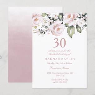 Sweet Rosa Vit ros Modern 30års födelsedag Inbjudningar